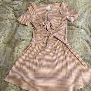 Pink and white striped dress with ties in front